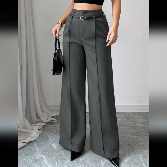 Spring Casual High-Waist Solid Straight Pants With Vintage Belt - Picture 4 of 4